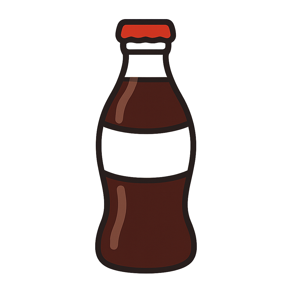 Illustration einer Colaflasche mit rotem Deckel auf transparentem Hintergrund.