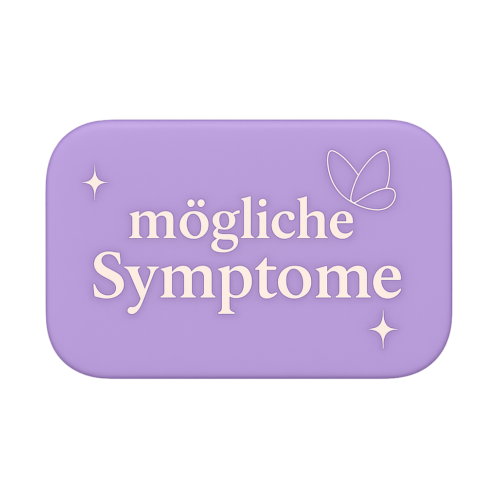 Lila Button der Aufschrift „mögliche Symptome“.